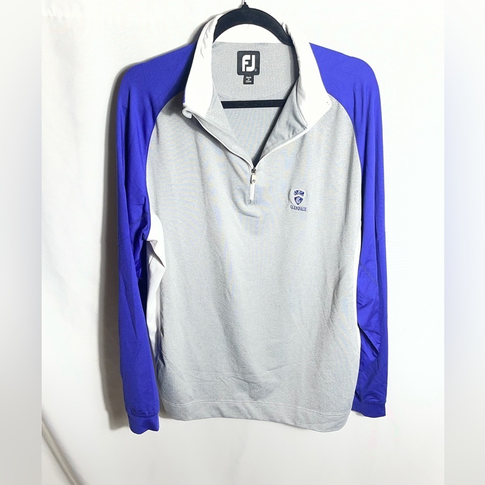 FootJoy FJ Gray Blue 1/4 Zip Pullover Golf Top Glendale Logo Long Sleeve XL